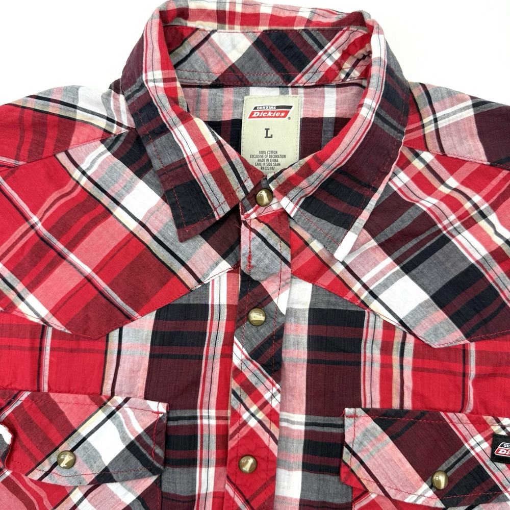 Dickies Men's Short Sleeve Multicolor Pearl Snap Large Work Pockets Cotton Shirt